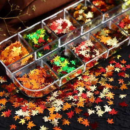 3 Boxes Fall Nail Art Sequins Thanksgiving Day 3D Holographic Gold Red Maple Leaf Nail Glitter Sequins Autumn Nail Supplies Decoration for Women DIY Manicure (36 Grids)