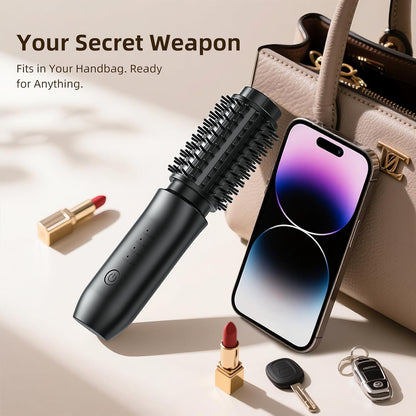 CARESKY® Cordless Curling Iron Brush, 1.5 Inch Mini Travel Hair Curler with 200 Million Negative Ions, Portable Heated Round Straightener Brush Rechargeable for Curl, Touch-Up, De-Frizz, Styling
