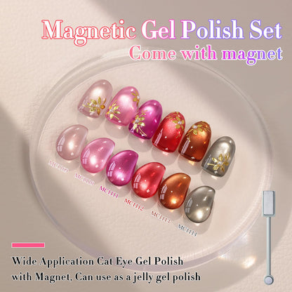 Double Rhythm 6 Colors Cat Eye Gel Polish Set Shimmer Glitter with Magnet Holographic Reflective Magnetic UV Nail Art Kit (6-Kit 40)