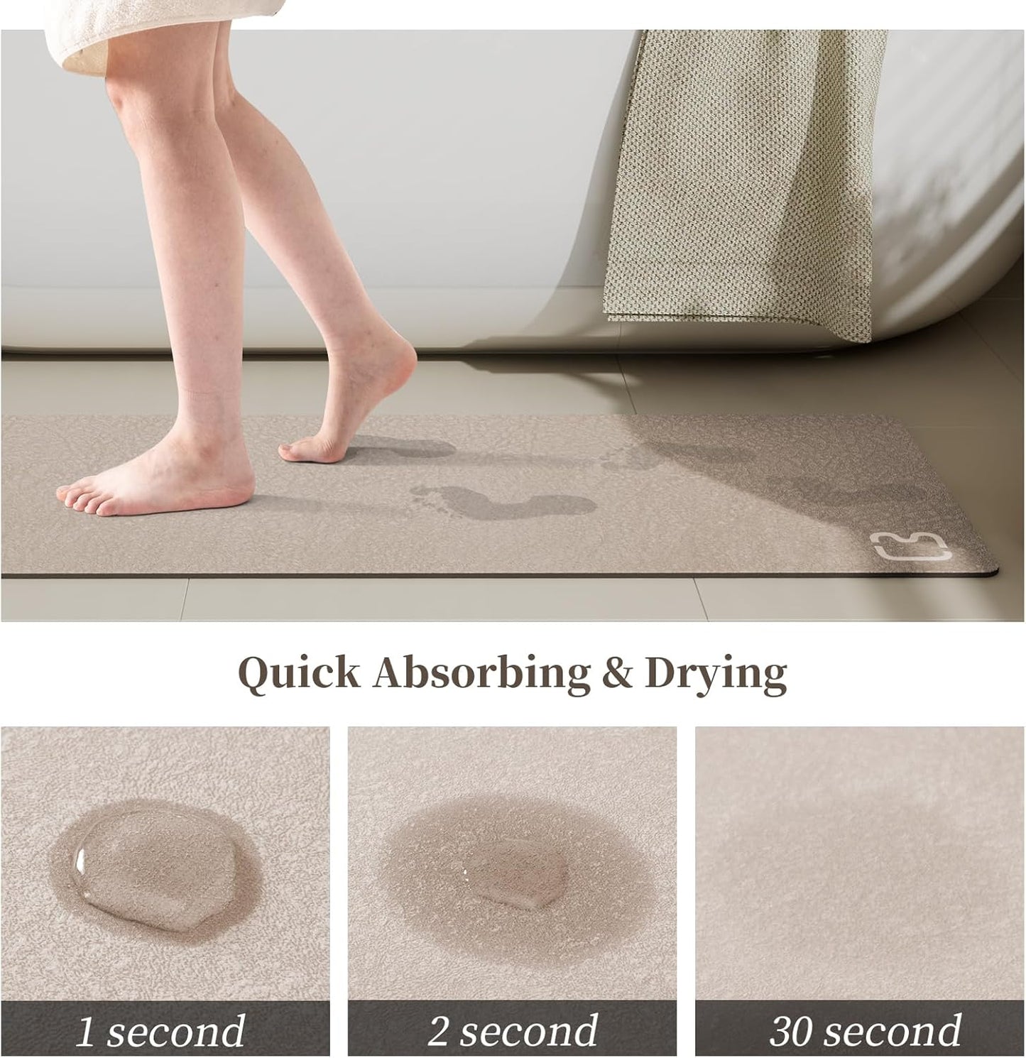 Diatomaceous Earth Bath mat Super Absorbent Bath Mat Non Slip Fast Drying Shower Rugs Stone Bath Mat for Bathroom Thin Bathroom Floor Mats Fit Under Door, Machine Washable, 15.7" x 23.6", Taupe