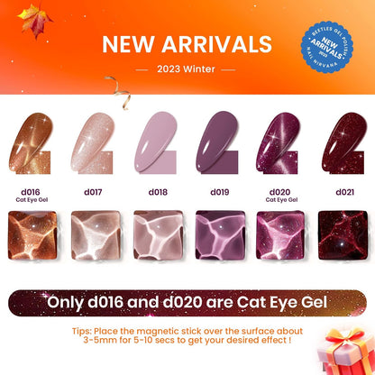 Beetles Cat Eye Gel Nail Polish Set, 6 Colors Brown Purple Glitter Nude Sparkle Stunning Champagne Burgundy Gold lavender Magnetic Effect Nail U v Gel Polish Art Design Gifts for Women
