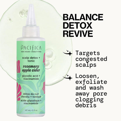 Pacifica Scalp Detox Tonic – Rosemary Apple Cider Scalp Exfoliator - Scalp Scrub w/ Salicylic Acid for Clarifying Build Up & Purifying - Itchy, Dry Scalp Treatment , Vegan & Cruelty-Free, 5 oz