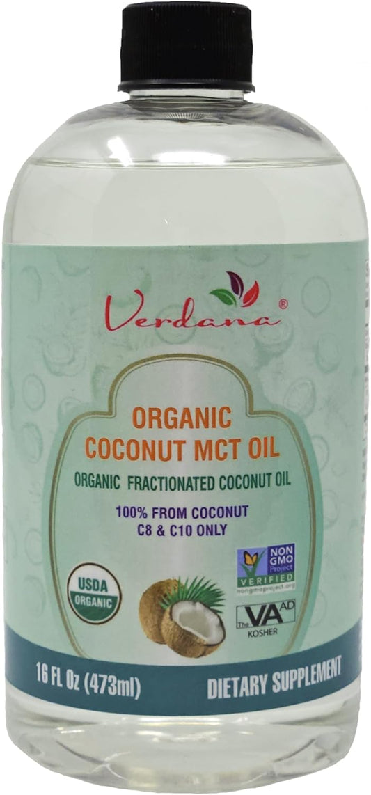 Verdana USDA Certified Organic Coconut MCT Oil – Fractionated Coconut Oil – No Palm Kernel Used – Kosher, Food Grade, Non-GMO – Great for Keto and Paleo Diets, Oil Pulling Rinse Mouthwash – 16 Fl Oz