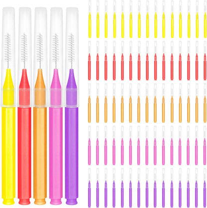 EasyHonor Braces Brush for Cleaner Interdental Brush Toothpick Dental Tooth Flossing Head Oral Dental Hygiene Flosser Toothpick Cleaners Tooth Cleaning Tool (5 Warm Colors,75pcs)