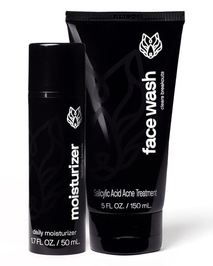 Black Wolf Face Wash and Oil-Free Moisturizer Gel Bundle for Oily Skin, Deep Clean- 2pc Bundle- Charcoal Powder and Salicylic Acid Reduce Acne Breakouts and Cleanse Your Skin- Gift Set for Men