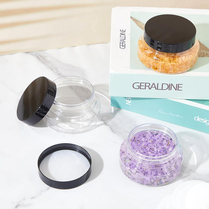 Tessco 48 Pcs Plastic Jars with Lids and Labels Body Scrub Jars Round Refillable Cosmetic Containers Empty Butter Travel Containers for Sugar Scrub Lotions Cosmetics Cream (5 oz,Clear)