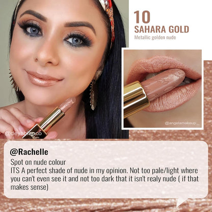 Oulac Metallic Lipstick for Women with Lightweight Hydrating Formula, Metallic Golden Nude Lip Stick, Vegan Beauty, Full Coverage Lip Makeup, Christmas Gifts for Women, Sahara Gold(10)