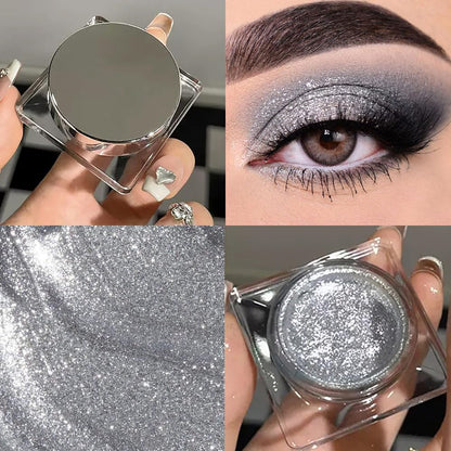 Single Cream Glitter Eyeshadow, Shimmer Eyeshadow Palette, Korean Eye Glitter Makeup, Ultra-Blendable, Sparkle Silver Eye Shadow, Single Shade Metallic Pigmented (Silver)