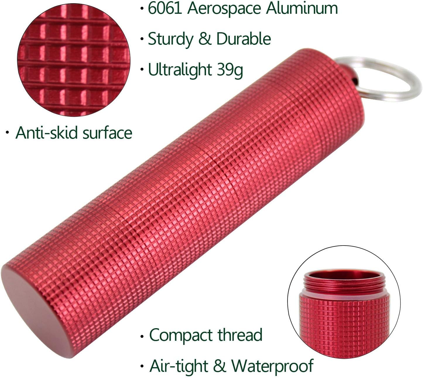 PPFISH Portable Daily Pill Case, 3 Compartments Anti-Skid Aluminum Alloy Waterproof Pill Box Dispenser, Small Pocket Pill Container, Keychain Pill Fob, Travel Pill Holder for Men Women