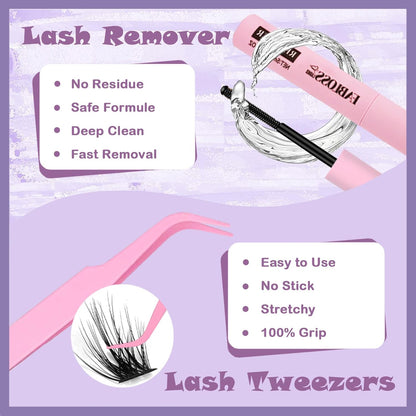Lash Clusters Kit Fluffy 144Pcs Lash Clusters DIY Eyelash Extension Kit 80D Individual Lashes Clusters Kit With Lash Bond And Seal, Lash Remover, Lash Tweezers(80D, 9-16mm, Kit)