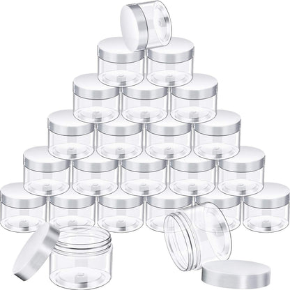 SATINIOR 24 Pieces Empty Clear Plastic Jars with Lids Round Storage Containers Wide-Mouth for Beauty Product Cosmetic Cream Lotion Liquid Butter Craft and Food (Transparent Lid, 1 oz)