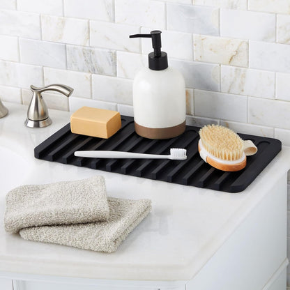 Talented Kitchen Self-Draining Silicone Dish Drying Mat - Sloped Silicone Countertop Drain Mat & Dish Drying Pad for Kitchen Counter - 15 x 8 in Black