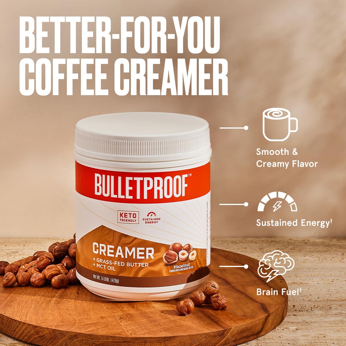 Bulletproof Hazelnut Creamer, 14.8 Ounces, Keto Coffee Creamer with MCT Oil and Grass-Fed Butter