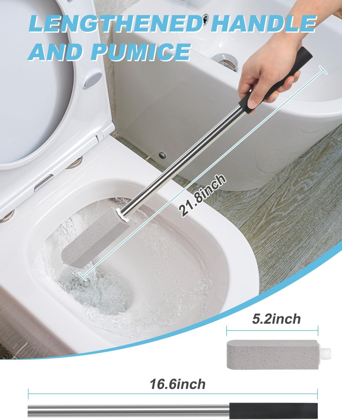 6 Pack Pumice Stone Toilet Bowl Cleaner with Long Stainless Handle - 22" Longer Pumice Stone for Cleaning - Hard Water Ring Stains Remover Brush for Toilet, Bathroom, Kitchen, Sink, Pool, Tile, Grill