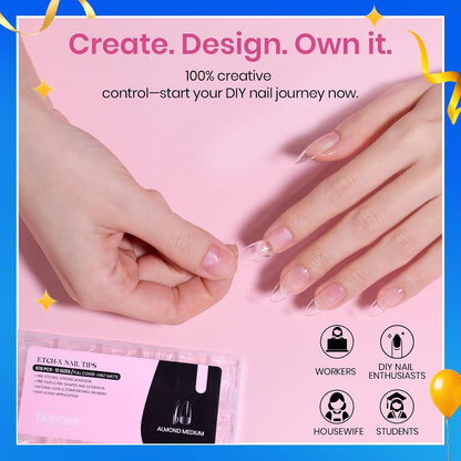 Beetles Medium Almond Nail Tips 576pcs 12 Sizes, Pre-Etched Soft Gel Nail Tips Half Matte Full Cover False Nail Tips Clear Acrylic Nails Glue on Nails DIY Nail Extension Gift for Women