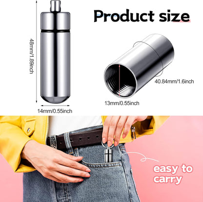 Patelai 12 Pcs Portable Keychain Pill Holder Mini Pocket Pill Case for Men Women Aluminum Geocache Containers Waterproof Metal Medicine Bottle Organizer for Outdoor Camping Travel(Black and Silver)