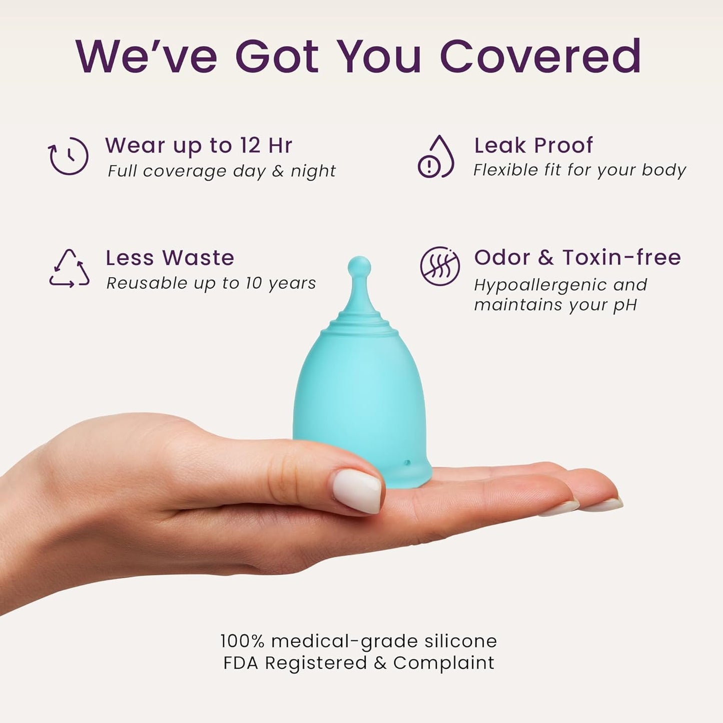 EcoBlossom Reusable Menstrual Cup Set - The Most Reliable Medical Grade Silicone Period Cups - Comfortably use for 12 Hours (Small & Large)