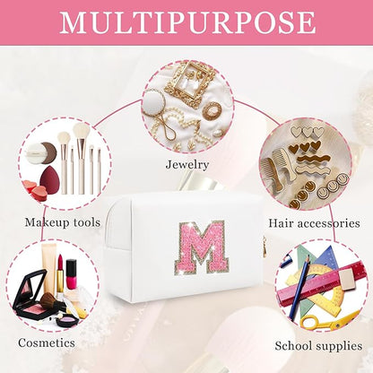 Initial letter patch makeup bag,