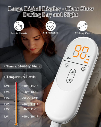 Heating Pad for Neck and Shoulders and Back, 24"x23" XL Large Electric Heated Wrap for Pain Relief, Gifts for Women Men, 2lb Weighted, 6 Heat Settings, 4 Timers, Silver Grey