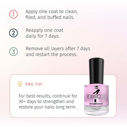 duri Rejuvacote 1 Original Maximum Strength Nail Growth System Base, Top Coat - Nails Hardening, Repair, Chipping, Strengthen, Breaking and Brittle Treatment, by Duri cosmetics (Pack of 1)