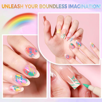 6 Colors Nail Art Pens Set, 3D Nail Polish Pens Quick-Drying Acrylic Paint Markers, Dotting Liner Brush for DIY Nail Design, Home & Salon Manicure Tools