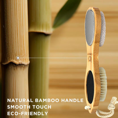 ICANdOIT-2 Packs Natural Bamboo Foot File Callus Remover-Multi Purpose 4 in 1 Feet Pedicure Kit with Boar Bristle Brush,Pumice Stone,Foot Rasp,Sand Paper