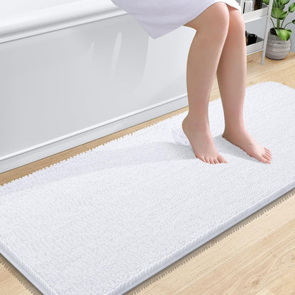 OLANLY Bathroom Rugs 59x24, Extra Soft Absorbent Chenille Bath Rugs, Rubber Backing Quick Dry, Machine Washable Bath Mats for Bathroom Floor, Tub and Shower, Home Decor Accessories, White