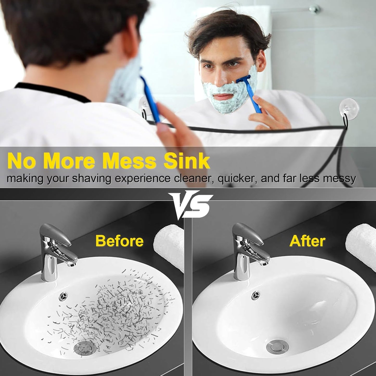 Beard Bib Beard Apron, Beard Hair Catcher for Men Shaving & Trimming Non-Stick Waterproof Beard Cape Grooming Cloth with 3 Suction Cups Birthday Gifts for Men Him Boyfriend