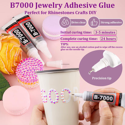 30000Pcs Resin Rhinestones for Bedazzling with Tweezers, Light Pink AB Rhinestones for Crafting with B7000 Jewelry Glue for DIY Crafts Clothing Tumblers Shoes Fabric Nail Art
