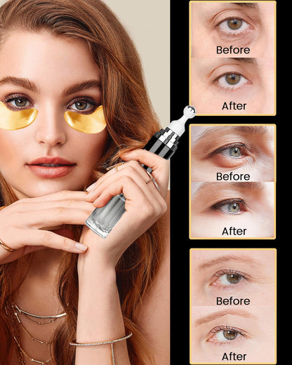 Caffeine Eye Cream and 24K Gold Eye Mask (20 pcs): Under Eye Serum for Dark Circles and Puffiness Eye Care Eye Serum Anti Aging with 360° Massage Ball Reduce Eye Bags, Wrinkles and Fine Lines