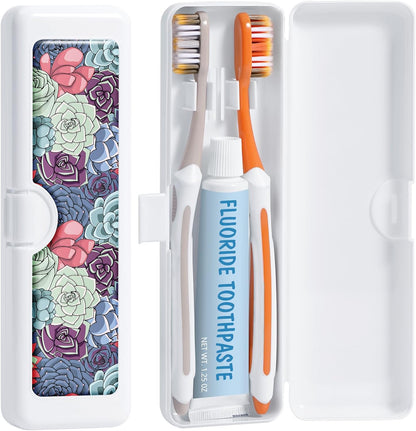 Toothbrush Travel Case - Colorful Pattern, Holder and Covers for Toothbrushes, Includes Tongue Scraper Case