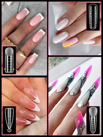 EBANKU Poly Gel Nail Forms - 96PCS Dual Forms for Builder Nail Extension, 4 Style 12 Size Dual Forms Set with 2.5oz Slip Solution, Brush, File, 5PCS Clips