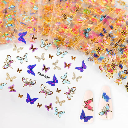 30 Sheets Butterfly Nail Stickers Colorful 3D Self Adhesive Nail Art Charms Sticker Decals for Crafts Supplies Accessories (ST-B)