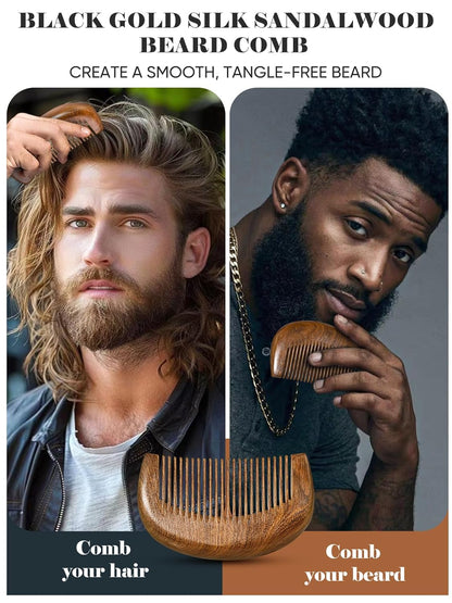 Beard Brush, Natural Boar Bristles Beard Brush for Men and Wooden Sandalwood Pocket Beard Comb Set, Facial Hair Grooming Kit with Mustache Scissors as a Styling Tool, Growth, Detangles, Shine