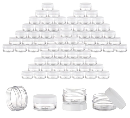 100 Count Mini Makeup Sample Containers with Lids 10g Plastic Cosmetic Containers Refillable Traveling Jars for Skin Care Products - White