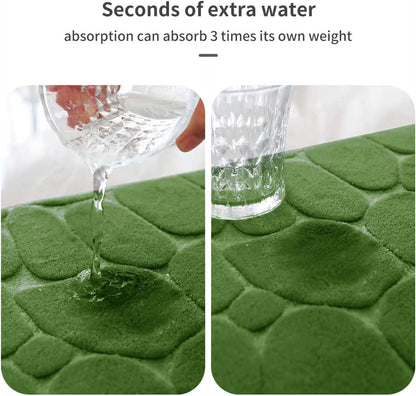 YIHOUSE Memory Foam Bath Mat Cobblestone Bathroom Rugs Super Water Absorbent Bath Mats for Bathroom Machine Washable Bath Rugs(26 x 50,Green)