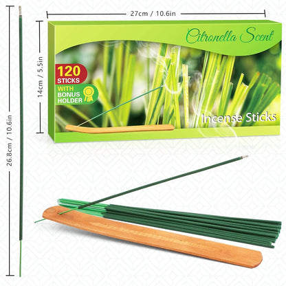 DERDUFT Citronella Incense Sticks, Citronella Incense with Portable Holder, Lemongrass Sticks for Outdoor and Indoor, 120 Packs