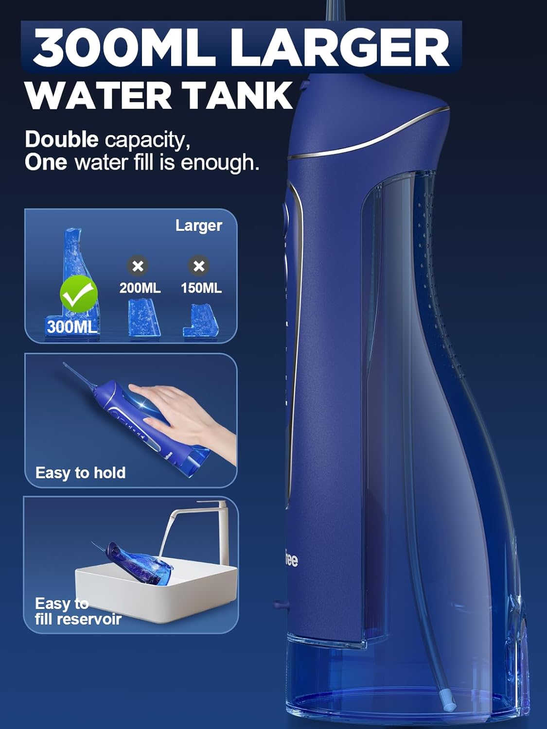 Oralfree Water Dental Flosser Cordless for Teeth Cleaning - 4 Modes Oral Irrigator 300ML Braces Flossers Cleaner, Rechargeable Portable IPX7 Waterproof Powerful Battery for Travel Home