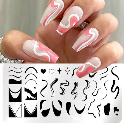 1 Pcs French Nail Stamping Plates Wavy Striped Tip Nail Stamp Template Heart Nail Design Stencil