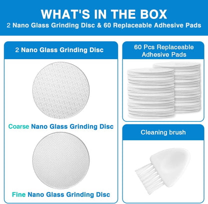 2 Pcs Nano Glass Grinding Replaceable Disc for Dermave Electric Foot Callus Remover with 60 Pieces Replaceable Round Double-Sided Adhesive Pads