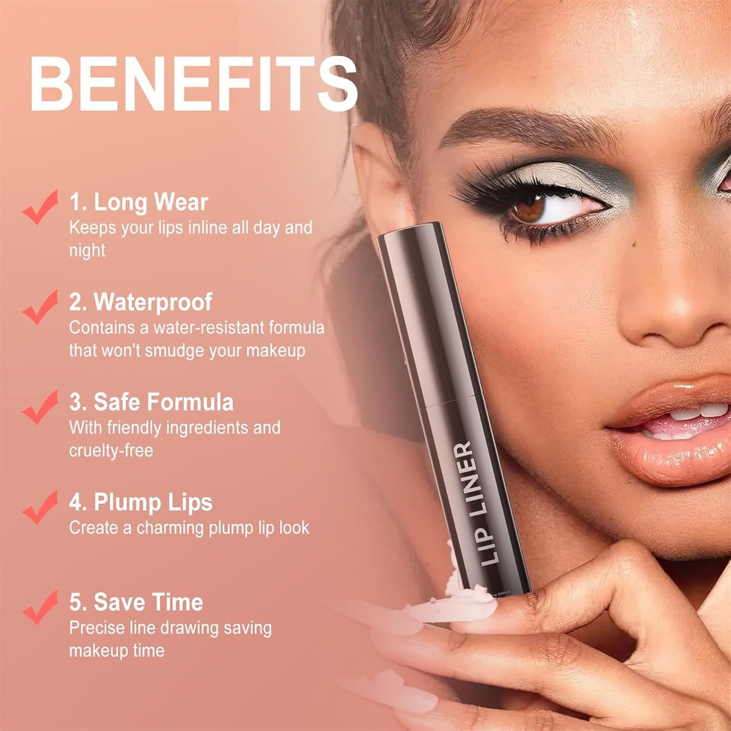 OETUIOW Lip Stain Peel Off, Lip Liner Moisturizing Long-Lasting & Waterproof, Transfer Proof & Plumping, Non-Stick Cup,3PCS Nude&Rose&Mauve