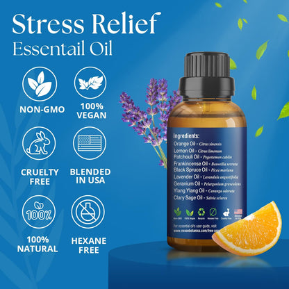 Stress Relief Essential Oil Blend 30 ml - Stress Relief & Calm Essential Oil for Diffusers & Aromatherapy - Promotes Relaxation & Rest - Nexon Botanics