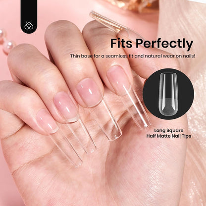 Beetles Gel Nail Tips Long Square 10 Sizes, 288Pcs Pre Shaped Half Matte Press On Nails Gelly Tips False Nails for Gel Nail DIY Art Nail Extensions Acrylic Nails Gift