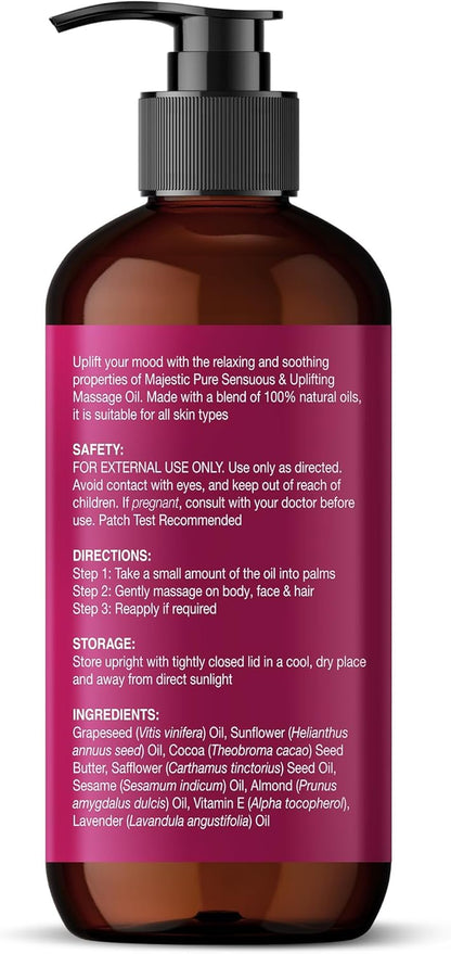 MAJESTIC PURE Cocoa Massage Oil for Massage Therapy - Refreshing, and Relaxing - Natural Oils with Cocoa Butter, Vitamin E & Lavender Oil - for All Skin Types - Men and Women - 8 fl oz