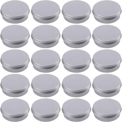 2 Ounce Aluminum Tin Jar Refillable Containers 60 ml Aluminum Screw Lid Round Tin Container Bottle for Cosmetic,Lip Balm, Cream, 24 Pack