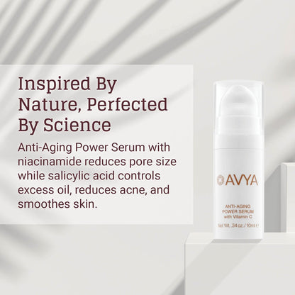 AVYA Anti-Aging Power Serum - Hyaluronic Acid Face Serum Plumps and Brightens Skin/Travel Size Retinol Treatment Reduces Fine Lines and Boosts Collagen for Smoother Skin / 0.34oz (10ml)