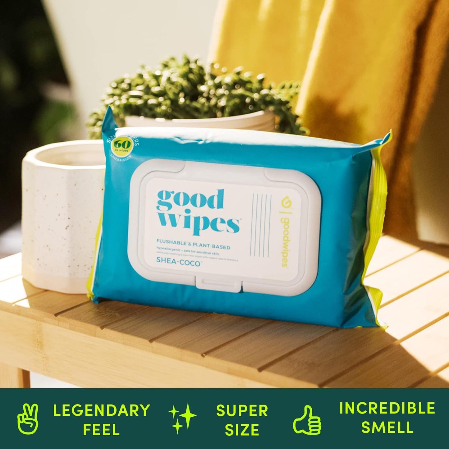 Goodwipes Flushable Butt Wipes Made with Vitamin E & Aloe - Soft & Gentle Wet Wipe Dispenser for Home Use, Septic & Sewer Safe - Largest Adult Toilet Towelettes - Shea Coco, 60 Count (Pack of 8)