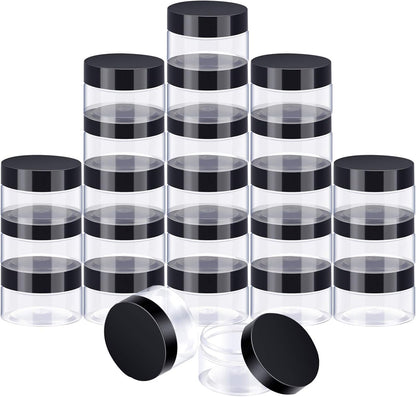 SATINIOR 24 Pieces Empty Clear Plastic Jars with Lids Round Storage Containers Wide-Mouth for Beauty Product Cosmetic Cream Lotion Liquid Butter Craft and Food (Black Lid, 4 oz)