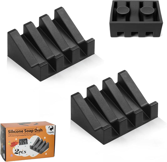 Self Draining Soap Dish,Silicone Suction Cup Soap Holder, Bathroom Soap Dish for Bar Soap,Can Extend Soap Life,Bathroom, Bath Tub, Kitchen Sink (2, Black)