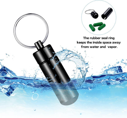 Patelai 12 Pcs Portable Keychain Pill Holder Mini Pocket Pill Case for Men Women Aluminum Geocache Containers Waterproof Metal Medicine Bottle Organizer for Outdoor Camping Travel(Black)